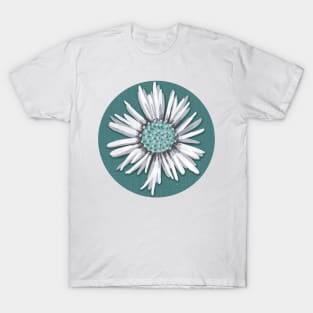 White-green asters on green T-Shirt